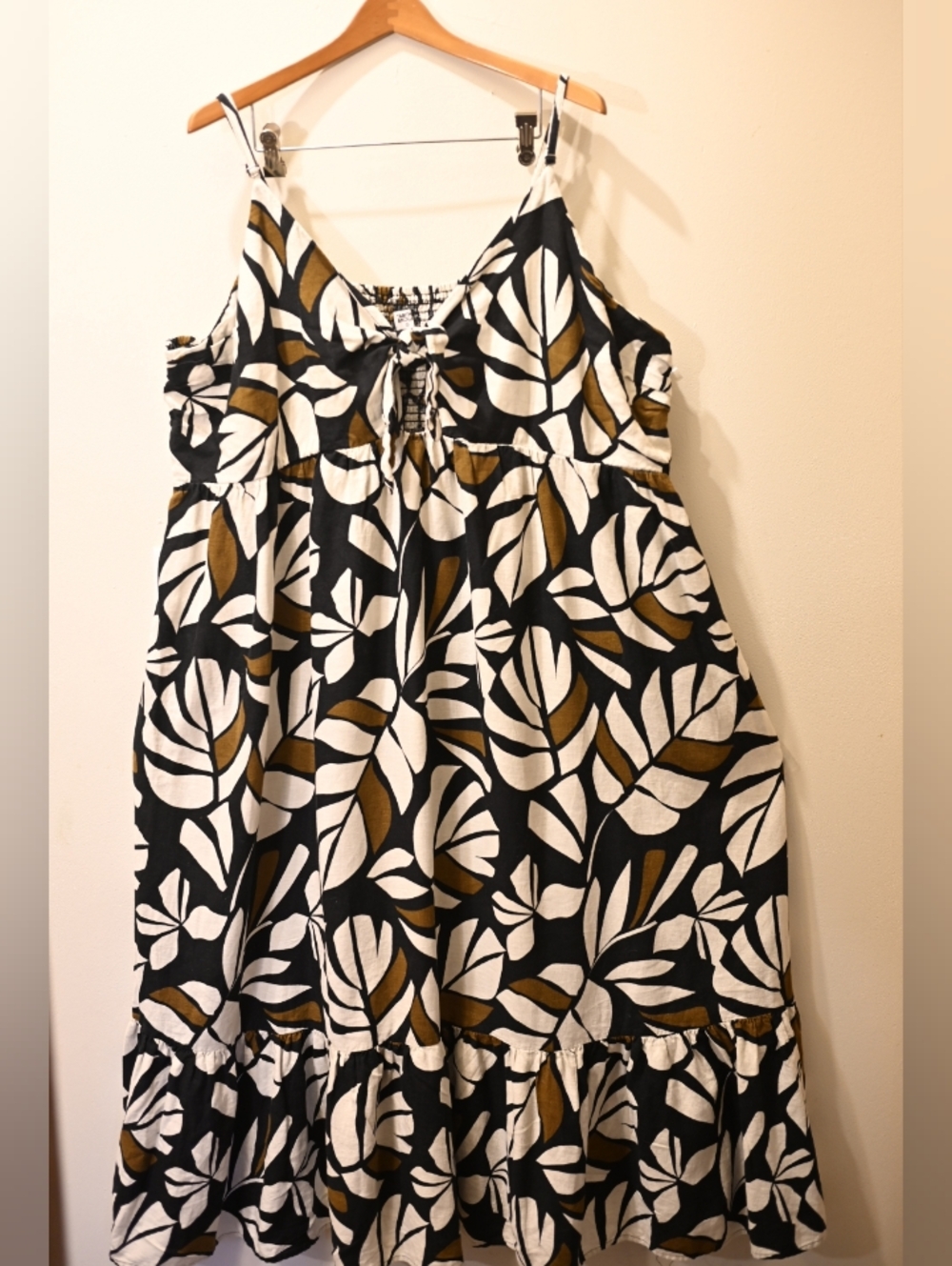 Tabitha Brown White Black Brown Adjustable Strap Midi Maxi Dress Pockets 3x Leaf